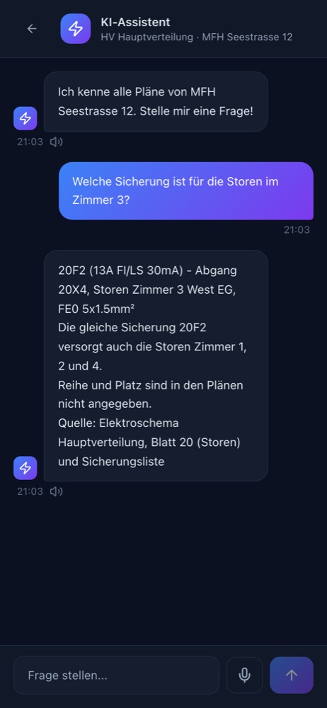 KI-Chat beantwortet die Frage nach der Sicherung für die Storen mit 20F2 und Quellenangabe